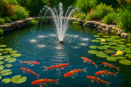 Pond Fountain In Koi Pond