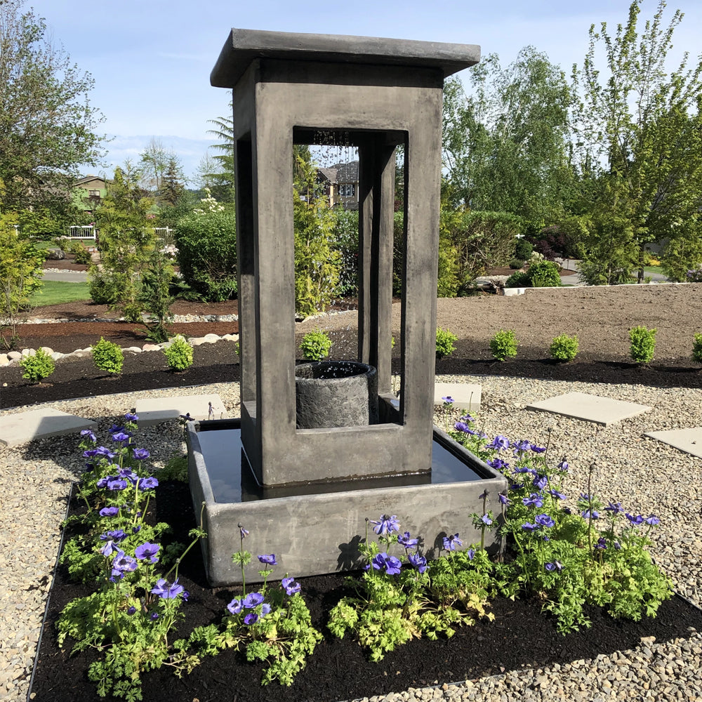 Garden Fountains Outdoor fountain Smooth Center Rain Fountain with Column and Square Basin