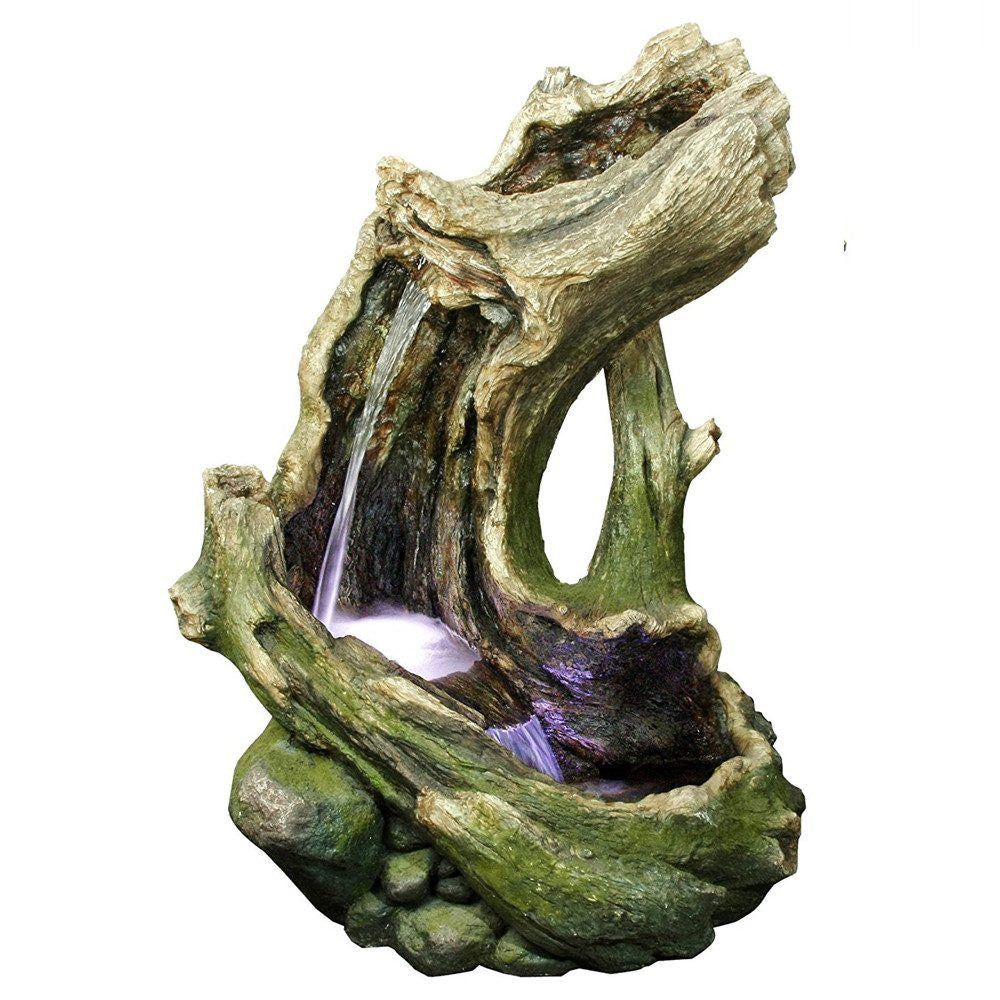 Curved Log Rainforest Garden Fountain W/ LED Light