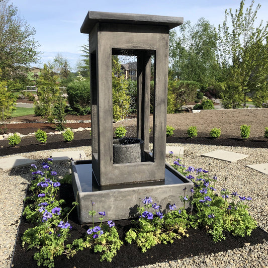 Garden Fountains Outdoor fountain Smooth Center Rain Fountain with Column and Square Basin